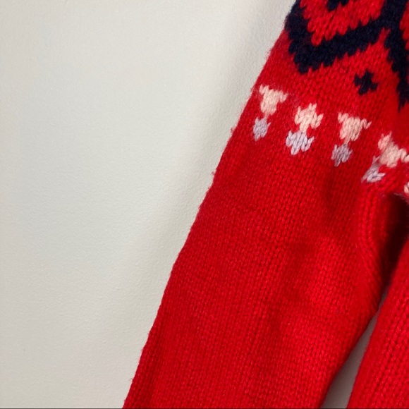 J. Crew Fair Isle Cerise Red Merino Wool Chunky Sweater - Picture 8 of 12